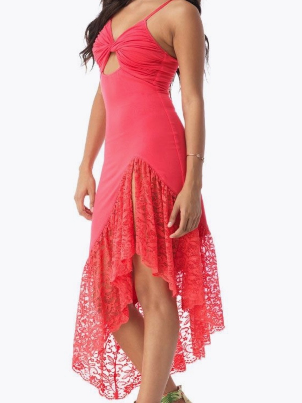 Sky Brand Coral High-Low Stretch Lace Spaghetti Strap Dress - Selling for $150